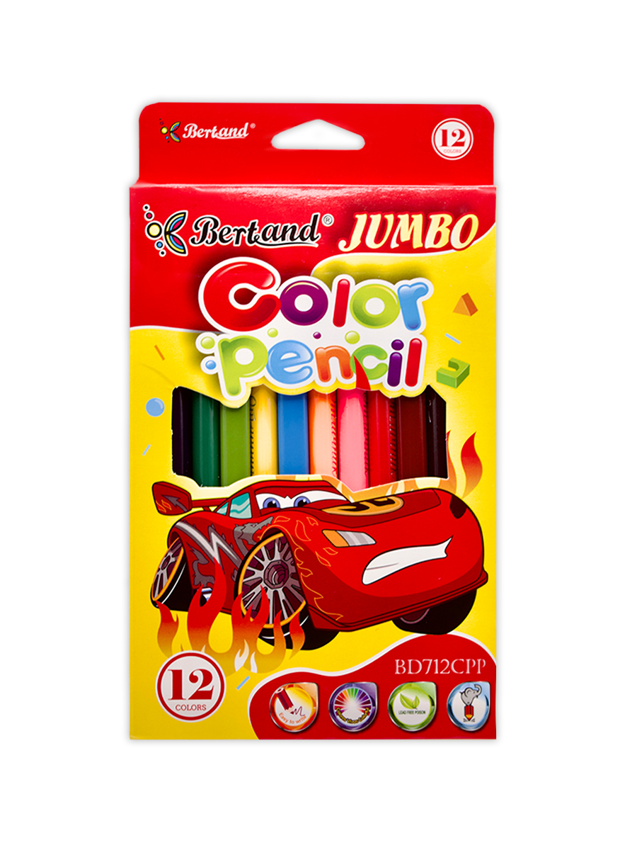 Карандаши цветные утолщенные «Bertand» Jumbo, 12 цветов