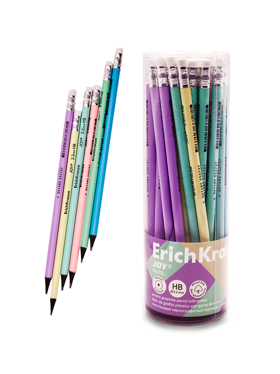 Карандаш чернографитный «ErichKrause» Joy Pastel HB с ластиком