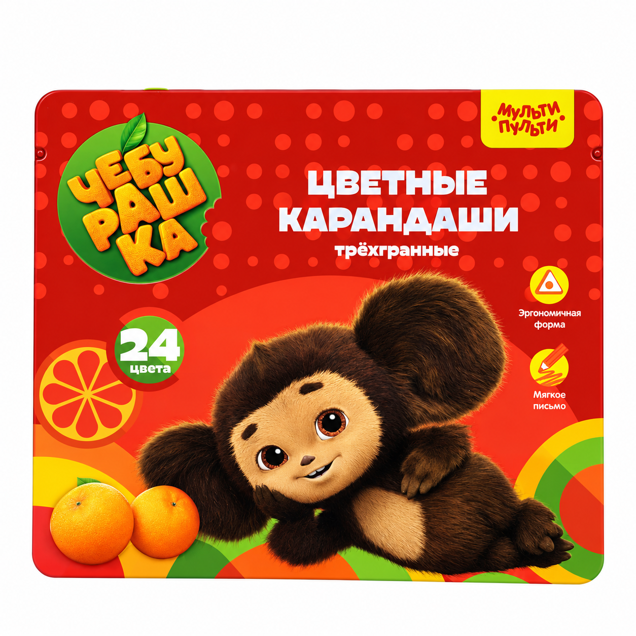 Карандаши цветные 24 цвета Мульти-Пульти® "Чебурашка" в металлическом пенале