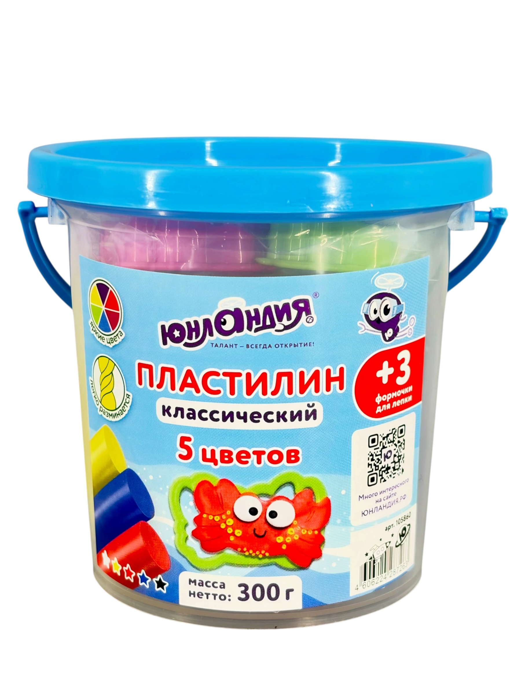 Пластилин 5 цветов Юнландия® 300 г