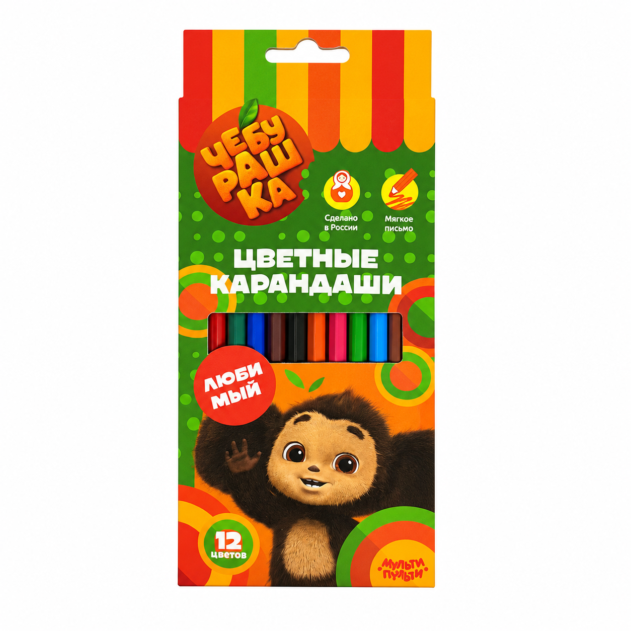 Карандаши цветные 12 цветов Мульти-Пульти® "Чебурашка"