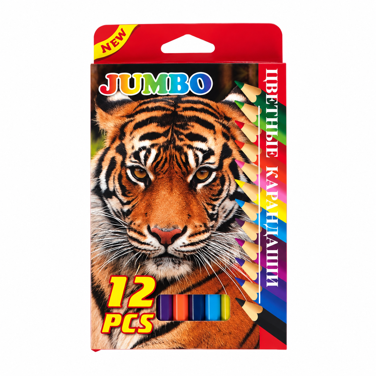 Карандаши цветные утолщенные 12 цветов Jumbo "Тигр"